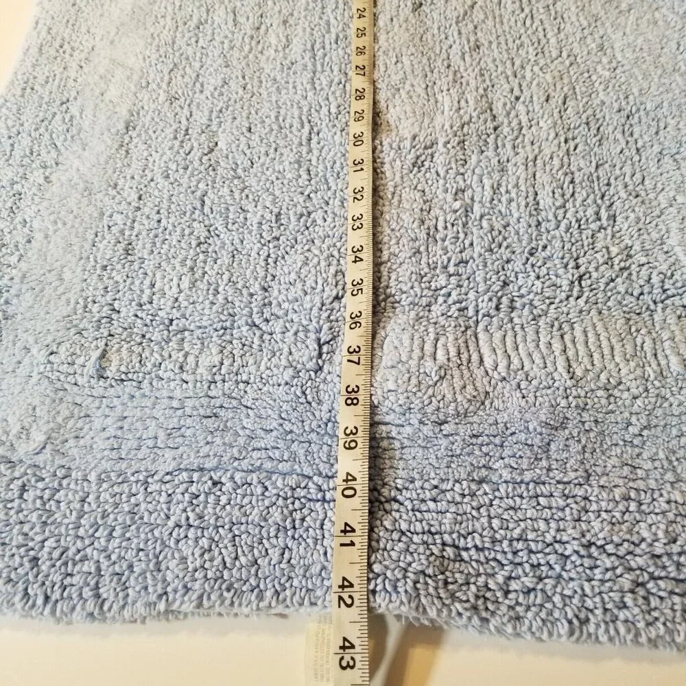 Vintage 80s Bathroom Mat Rug Heavy Cotton Washable Made in USA Blue - Picture 4 of 9